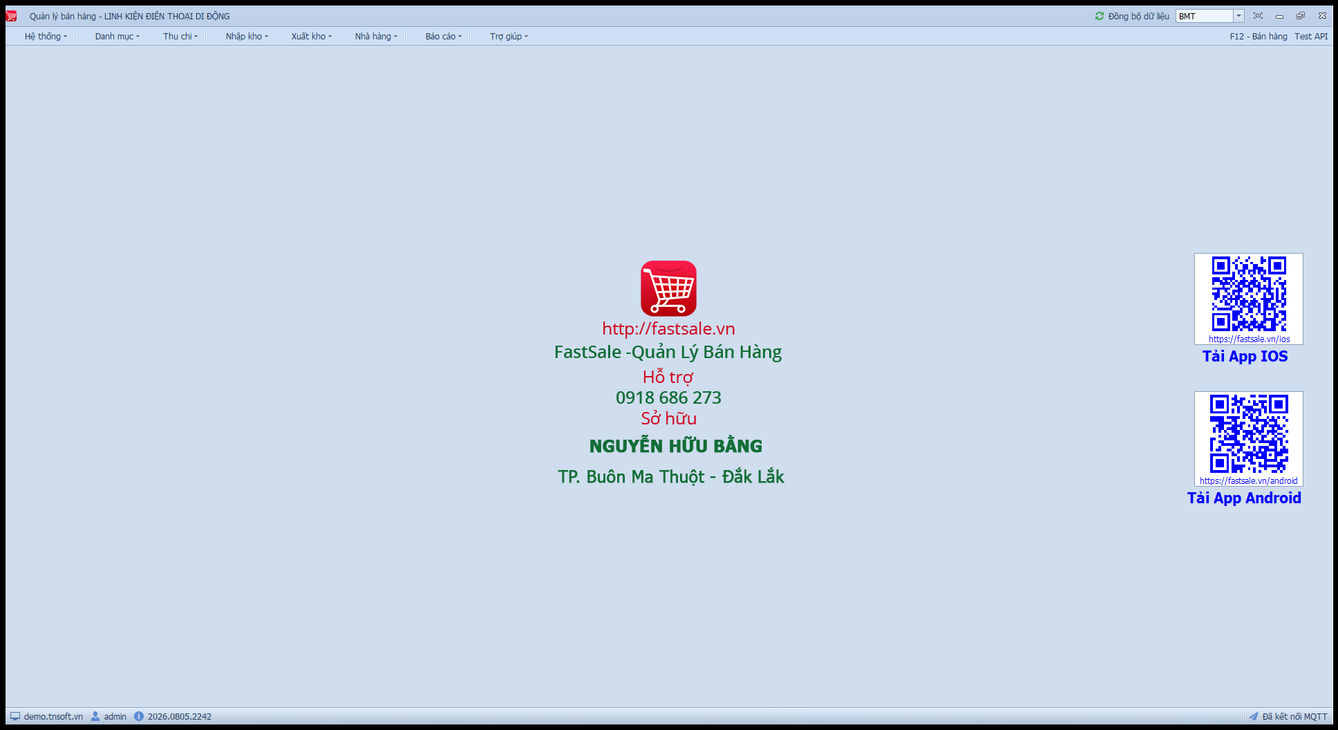Màn hình chính FastSale để truy cập chức năng sao lưu