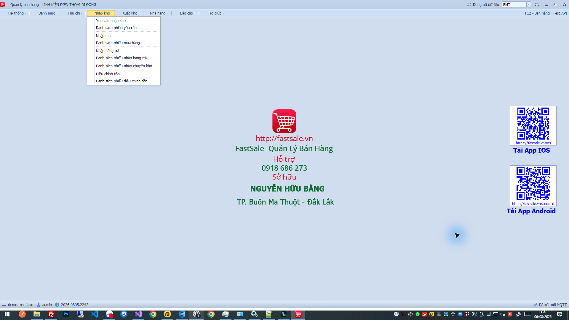 Menu Nhập kho FastSale